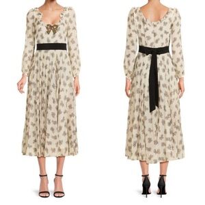SALONI Cream and Black Floral Dress